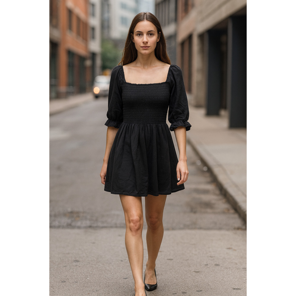 Wayf milkmaid goth dark feminine smocked mini dress Size Medium dark coquette